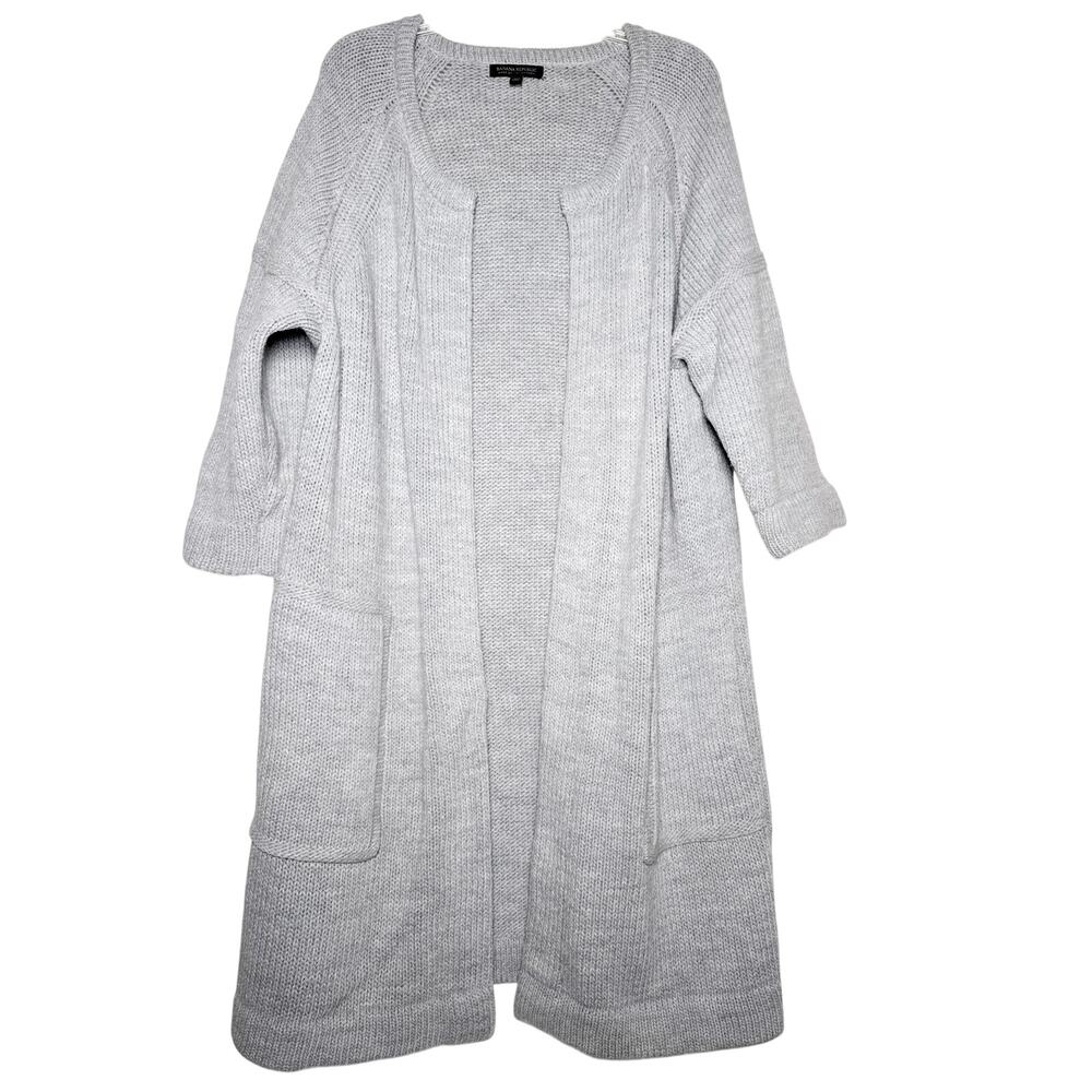Banana Republic XL Wool Alpaca Longline Duster Cardigan Gray Italian Yarn - Picture 2 of 10